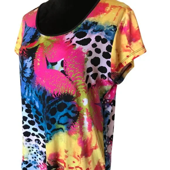 Nygard Faux Wrap Uneven Hem Blouse: Colorful Lightweight Silky Feeling Top M - Picture 7 of 11